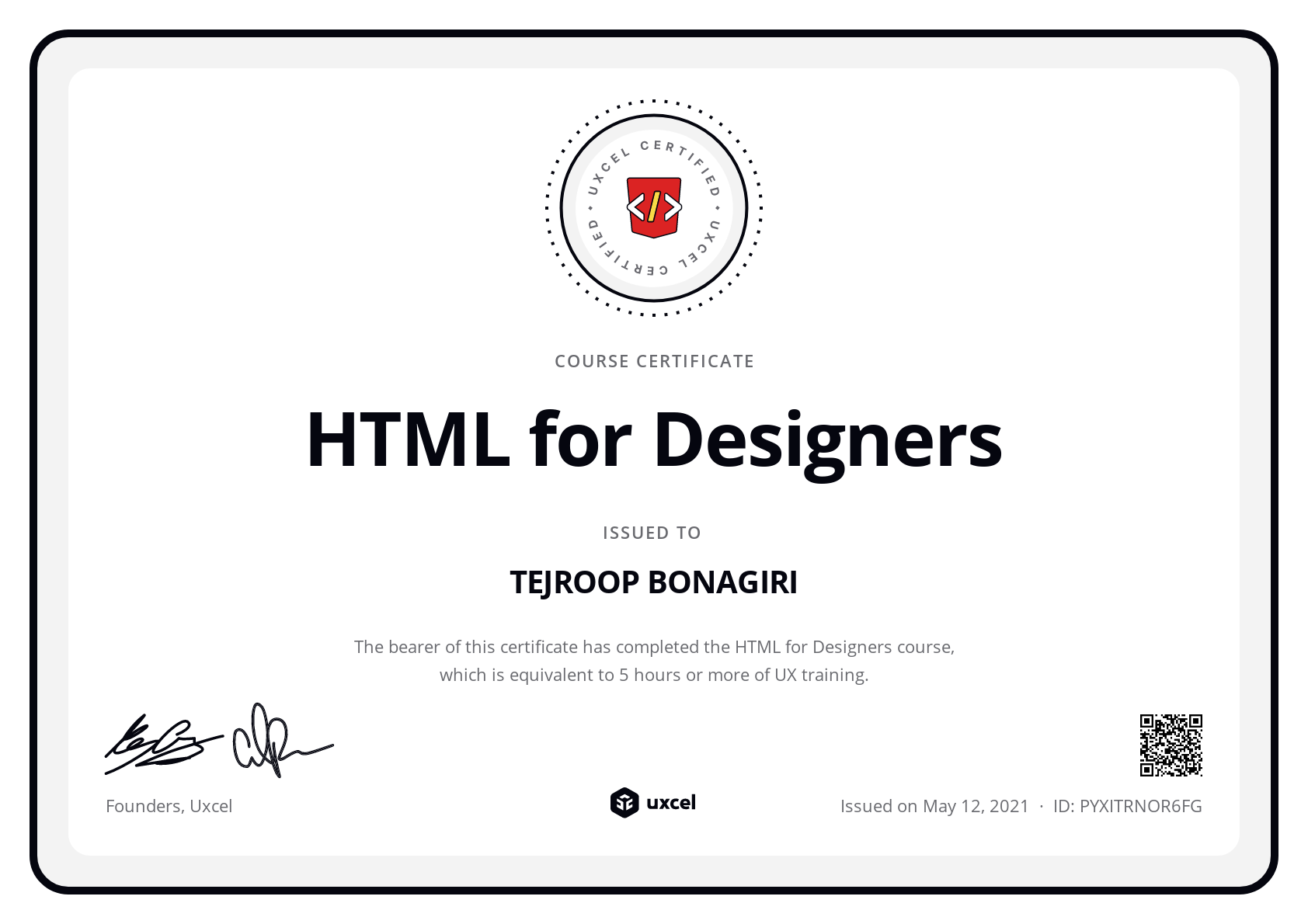 TEJROOP BONAGIRI's certificate